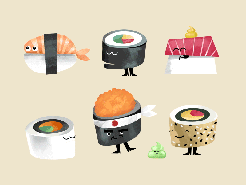 Sushi shrimp sushi food illustration animation 2d restaurant japan cartoon cute kawaii