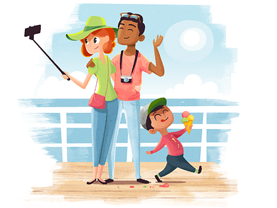 Huffington Post – Selfies & Ice Cream 2d characters ice cream illustration kids parents selfie selfie stick texture