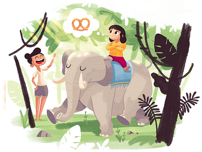 Huffington Post – Pretzel Dream 2d characters elephant illustration jungle kids parents pretzel texture