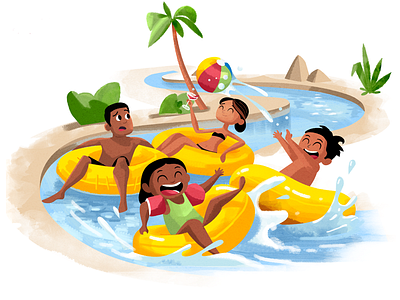 Huffington Post – Lazy River 2d characters illustration kids lazy river parents pool texture