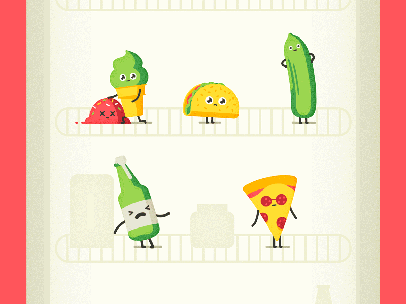 Moody Foodies – pt II 2d beer character design food illustration illustrations pizza stickers taco
