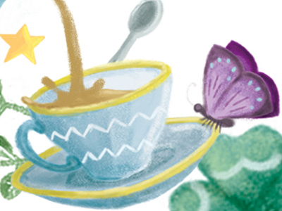 Tea and Butterfly blue brushes butterfly cup hand drawn illustration painted photoshop purple star tea yellow