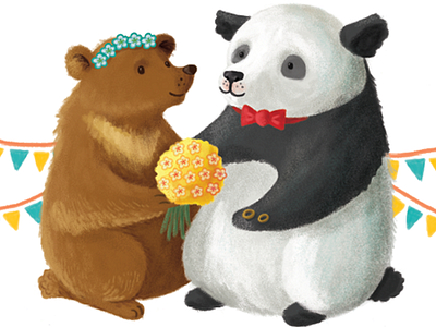 Panda and Bear get hitched art artwork bear digital gift handdrawn illustration married panda photoshop wedding weddingart