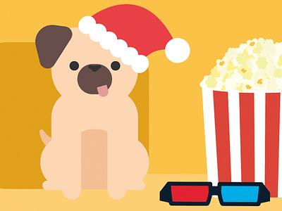 Festive Pug adobe christmas dog doggy festive illustrator love pet popcorn pug vector xmas