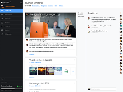 Project Dashboard Design app comments dashboard group chat interface navigation product project management protonet tiles ui widget