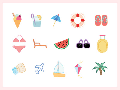 Summer Icons colorful draw drawing icon illustration logo minimal summer summer icons