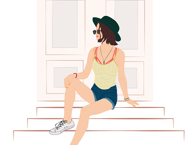 Summer Pose colorful daily inspiration design door drawing illustration istanbul minimal model pose sitting stairs summer türkiye woman