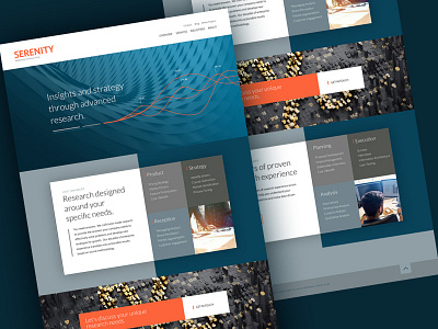 Serenity Research Homepage block blocky blue corporate grid homepage orange research website wordpress