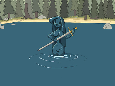 Lady of the lake illustration lady lake legend medieval myth sword water woman