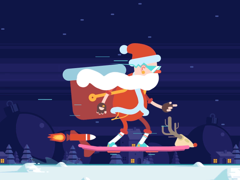 Riding Santa 2d after animation beard christmas deer fire holiday hoverboard loop rocket santa
