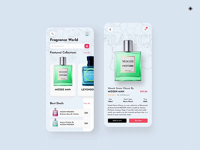 Perfume Store App - Light & Dark Mode 2020 trends buy clean ui ecommerce floral flower fragrance ios minimal online shop perfume product product design store trendy