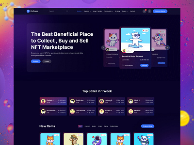 NFT Marektplace Website abstract blockchain clean cryptoart digital art ethereum futuristic ico metamask minimal nft nft design nft landing nftwebsite token trading ui design ux design web 3.0 web design