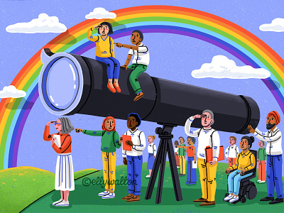 Website illustration concept conceptual editorial illustration future illustration people rainbow telescope website website illustration