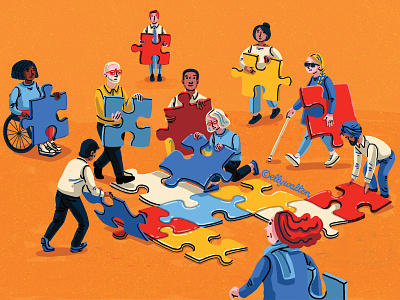 Building together editorial editorial illustration illustration jigsaw magazine magazine illustration quirky illustration website illustration working together
