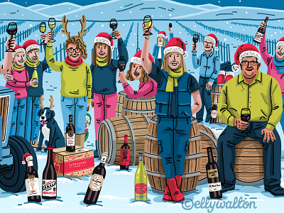 Laithwaites Wines Christmas Postcard advertising illustration celebration christmas festive fun illustration portraits wine