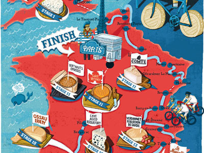 Tour De Fromage cheese cycling eating food fun humour illustration map tour tour de france