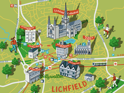 Lichfield City illustrated vector tourist map cartography city map editorial editorial illustration illustrated map illustration magazine map map illustration tourist map