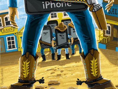 Wild West apple colourful column editorial fun gunslinger illustration iphone mac magazine shoot out wild west