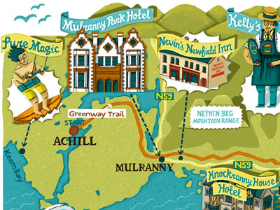 Cycle Map - section bike buildings countryside editorial illustration ireland leisure magazine map weekend