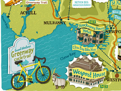 Cycle Map - section bike buildings countryside editorial illustration ireland leisure magazine map weekend