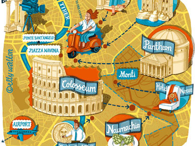 Rome Map break cartography city colosseum editorial illustration italy magazine map pantheon rome weekend