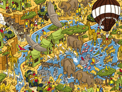 Nestle: Find Koko in the Serengeti competition detail detailed fun illustration map quirky wheres wally
