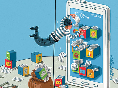 Magazine cover: cyber crime illustration art cyber attack data theft burglar illustrator phone cyber crime editorial illustration magazine illustration illustration
