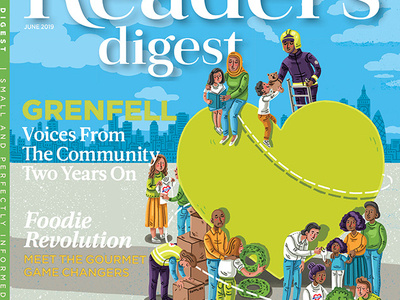 Reader's Digest June cover community editorial art editorial illustration grenfell tower illustrated cover illustration london magazine illustration people illustration quirky