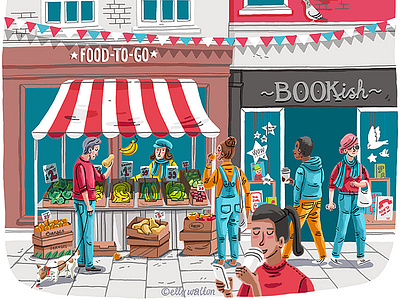 Shoppers on the high street characters editorial editorial illustration illustration illustrator leisure magazine illustration shopping