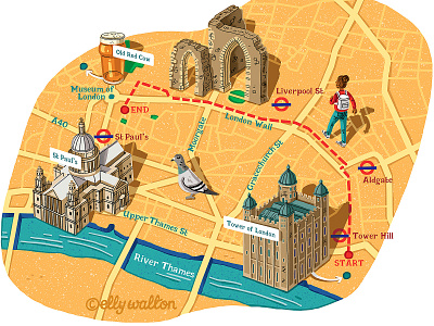 London Walk Map cartography editorial illustration illustrator illustrator art magazine map map drawing map illustration maps