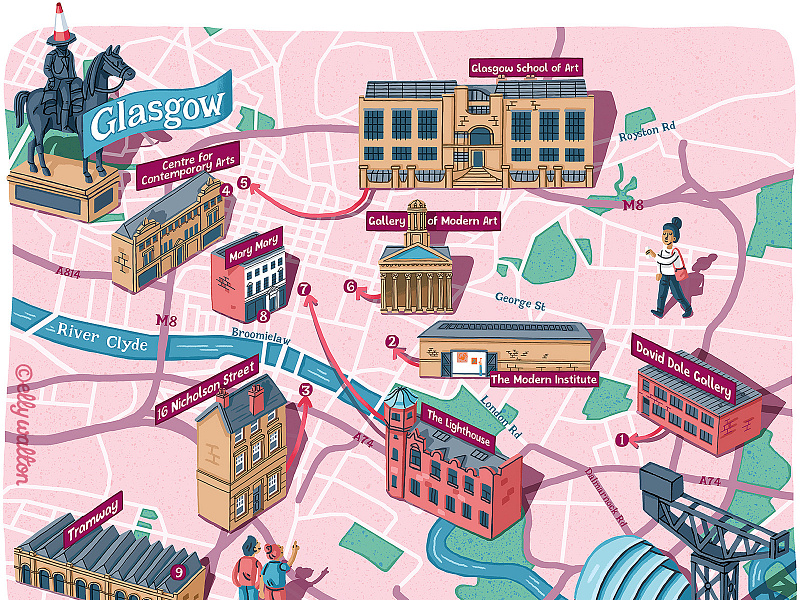 Glasgow art trail map by Elly Walton on Dribbble