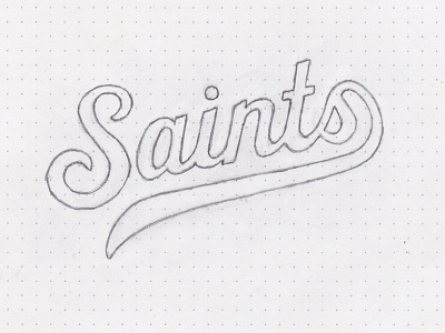 Saints Script angle baseball logo pencil s script sketch sports tail wordmark