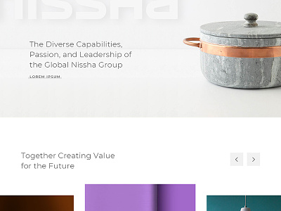 Nissha Proposed Website 2 black and blue clean concrete copper fabric gray high end japan luxury minimal product shadows sharp simple subtle tech technology white whitespace