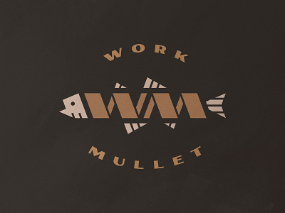 Business Up Top, Party Down Below. branding brown fins fish gills gold lines logo m mark mullet swim symbol texture w
