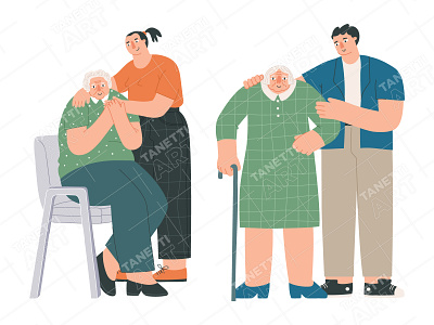 Elderly Care and Support Concept. Vector illustration