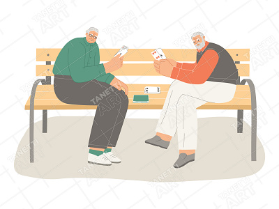 Senior people playing cards together. Vector illustration age aged boardgame bridge cards cartoon character elderly flat friends friendship gambling grandfather old older pensioner poker senior vector