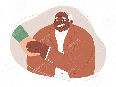 Elderly Care and Support Concept. Vector illustration african american senior man aged assistance care caregiver cartoon character doodle elder elderly flat grandfather hand draw health care help illustration old senior vector volunteer