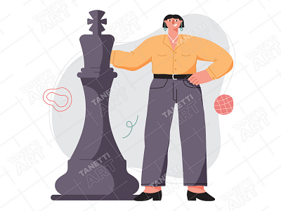 Woman character and chess piece. Vector illustration business cartoon character chess figure chess king chess piece concept design flat game human idea illustration leader marketing person strategy success vector woman