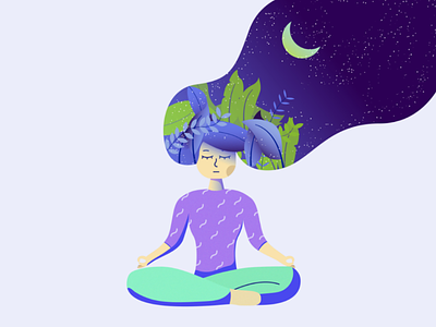 Meditation character design design flat girl illustration illustration 2d meditation night peacefull mind relax sleep vector yoga