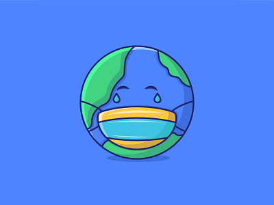 Sad Earth with Masker animation branding design flat icon illustration illustrator ui ux vector