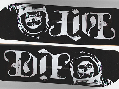 (O)LiveDie III ambigram astronaut die drawing illustration live olive skull space typography