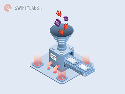 App factory .net branding design factory icon illustration ios labs mobile phone product product line production swift swifty vector website