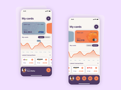 Finance app app application branding cards costs debit card design dollars finance financial app ios money app purple swift transaction ui uidesign ux uxdesign uxui