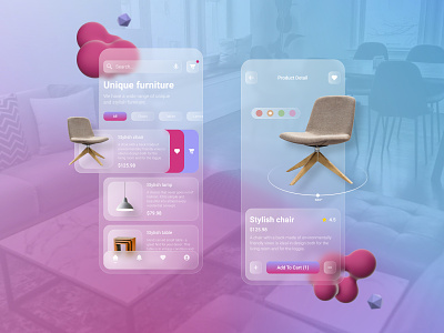 Furniture app 3d app application branding chair design furniture glassmorphism graphic design ios lamp table ui uidesign ux uxdesign