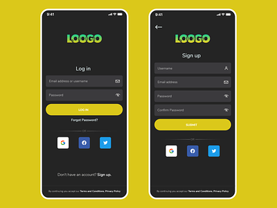 Login Signup Screens app design app screens application awesome black dark theme app design dark theme login design email password login login or signup mobile app signup signup page simple login uiux