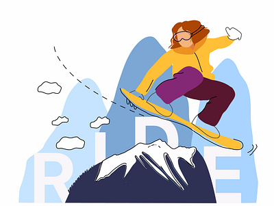 On top of the world. Snowboarding flat girl icon illustration illustrator logo minimal mountain ride rider snow snowboard snowboarding sport vector winter