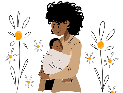 Mother with child african american child flat flower hold illustration illustrator love minimal mother parent vector woman woman illustration