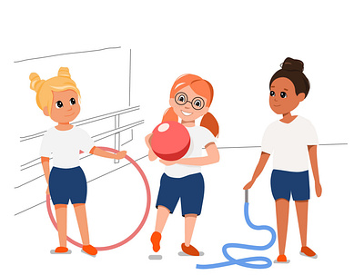 Schoolgirls in the gym art ball branding design girls graphic design illustration illustrator school sport vector