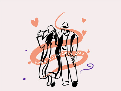 Happy Valentine's Day couple design flat hold illustration illustrator line love minimal valentines day vector