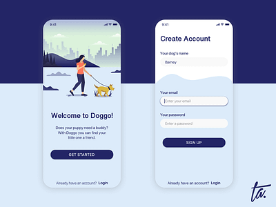 Dog Friend App – Daily UI #001 app daily 100 challenge dailyui login design login screen uidesign ux uxdesign